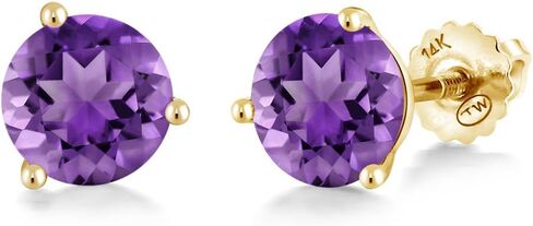 Gem Stone King 14K Yellow Gold Purple Amethyst 3 Prong Martini Screw Back Stud Earrings For Women (1.40 Cttw, Gemstone February Birthstone, Round 6MM) in Saudi Arabia