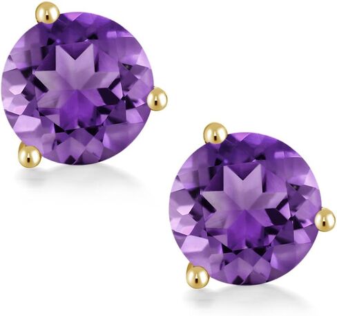 Gem Stone King 14K Yellow Gold Purple Amethyst 3 Prong Martini Screw Back Stud Earrings For Women (1.40 Cttw, Gemstone February Birthstone, Round 6MM) in Saudi Arabia