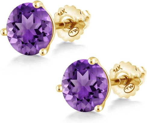 Gem Stone King 14K Yellow Gold Purple Amethyst 3 Prong Martini Screw Back Stud Earrings For Women (1.40 Cttw, Gemstone February Birthstone, Round 6MM) in Saudi Arabia