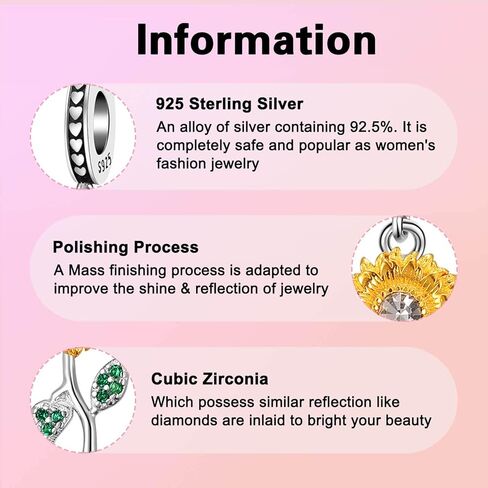 GOINEVA Sun Star Moon Elephant Sunflower Charm for Bracelet Necklace 925 Sterling Silver Love Heart Charms Happy Birthday Charms for Women Girls Jewelry Gift, Sterling Silver, Cubic Zirconia in Kuwait