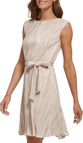 DKNY Women's Cap Sleeve Pleated Jersey Dress, CRM/Gold, 8 in Saudi Arabia