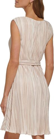 DKNY Women's Cap Sleeve Pleated Jersey Dress, CRM/Gold, 8 in Saudi Arabia