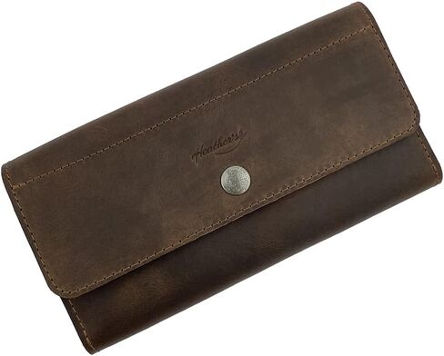 Heather's, Minimalist Tri Fold Folio Wallet for Women - Card Saver, Stylish Organizer with Button Closure and Zipper Coin Pocket - Bourbon Brown in Kuwait