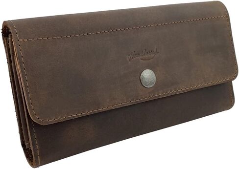 Heather's, Minimalist Tri Fold Folio Wallet for Women - Card Saver, Stylish Organizer with Button Closure and Zipper Coin Pocket - Bourbon Brown in Kuwait