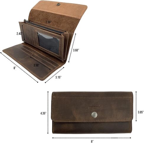 Heather's, Minimalist Tri Fold Folio Wallet for Women - Card Saver, Stylish Organizer with Button Closure and Zipper Coin Pocket - Bourbon Brown in Kuwait