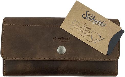 Heather's, Minimalist Tri Fold Folio Wallet for Women - Card Saver, Stylish Organizer with Button Closure and Zipper Coin Pocket - Bourbon Brown in Kuwait
