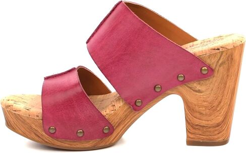KORK-EASE Darra Women's Platform Sandals - Hand-Finished Leather with Antiqued Studs, Woodgrain Accent, Dark Pink, 7M US in Saudi Arabia
