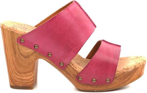 KORK-EASE Darra Women's Platform Sandals - Hand-Finished Leather with Antiqued Studs, Woodgrain Accent, Dark Pink, 7M US in Saudi Arabia