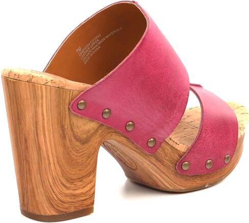 KORK-EASE Darra Women's Platform Sandals - Hand-Finished Leather with Antiqued Studs, Woodgrain Accent, Dark Pink, 7M US in Saudi Arabia