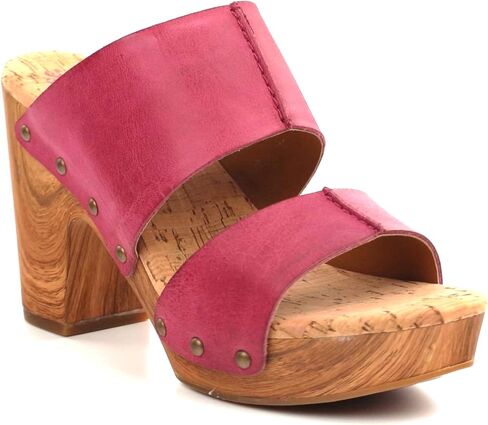 KORK-EASE Darra Women's Platform Sandals - Hand-Finished Leather with Antiqued Studs, Woodgrain Accent, Dark Pink, 7M US in Saudi Arabia