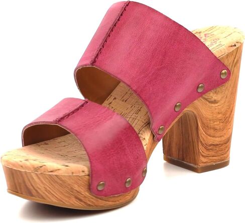 KORK-EASE Darra Women's Platform Sandals - Hand-Finished Leather with Antiqued Studs, Woodgrain Accent, Dark Pink, 7M US in Saudi Arabia