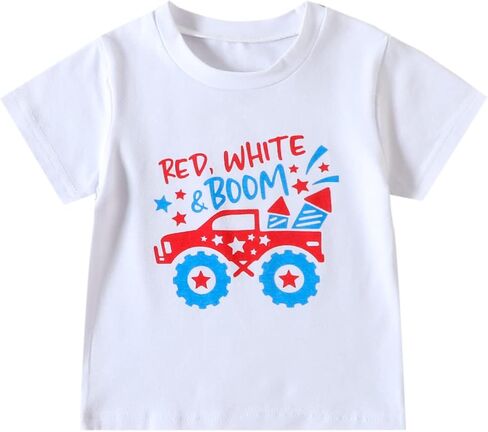 Toddler Boys Girls T-Shirt Kids Truck Dinosaur Tee Top American Flag USA Patriotic Memorial Day Shirt in Kuwait