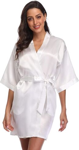 Kimono Art Women's Short Satin Robe Silky Robes for Bride and Bridesmaids Party Dressing Gown Robe Sleepwear in Saudi Arabia