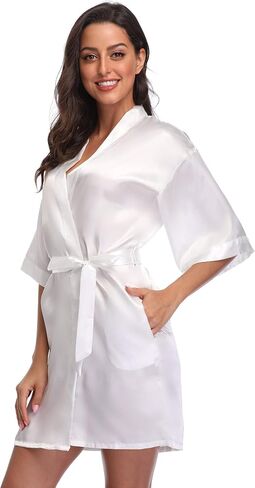 Kimono Art Women's Short Satin Robe Silky Robes for Bride and Bridesmaids Party Dressing Gown Robe Sleepwear in Saudi Arabia