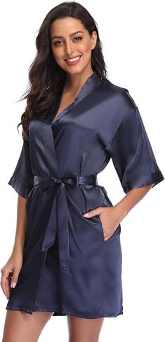 Kimono Art Women's Short Satin Robe Silky Robes for Bride and Bridesmaids Party Dressing Gown Robe Sleepwear in Saudi Arabia