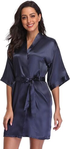 Kimono Art Women's Short Satin Robe Silky Robes for Bride and Bridesmaids Party Dressing Gown Robe Sleepwear in Saudi Arabia