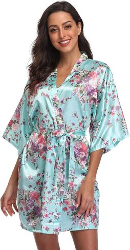 Kimono Art Women's Short Satin Robe Silky Robes for Bride and Bridesmaids Party Dressing Gown Robe Sleepwear in Saudi Arabia