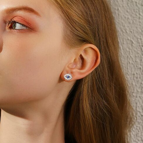 Evil Eye Earrings for Women White Gold Plated 925 Sterling Silver Evil Eye Stud Earrings Minimalist Blue CZ Eye Earrings Protection Jewelry in Kuwait