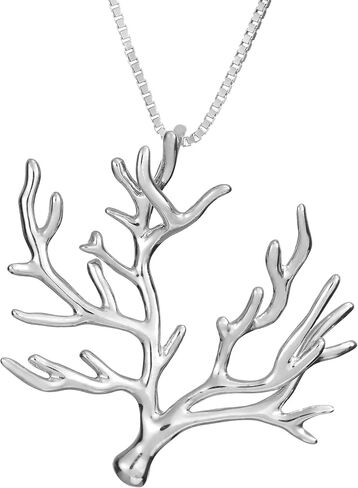 925 Sterling Silver Ocean Coral Branch Tree Sea Necklace Pendant with 18" Box Chain, Nickel Free Hypoallergenic for Sensitive Skin, with Jewelry Gift Box in Saudi Arabia