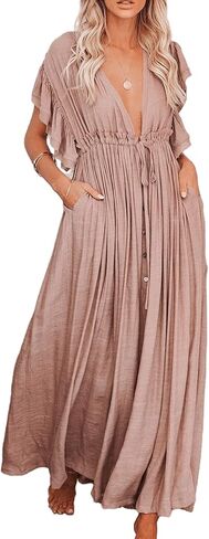 تنورة نسائية طويلة من Wander Agio، فستان بيكيني يغطي ملابس السباحة على الشاطئ، فساتين بأزرار صوفية in Kuwait