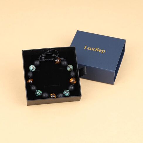 سوار LuxSep للرجال حماية ثلاثية من العقيق الأفريقي الفيروزي غير اللامع على شكل عين النمر in Kuwait