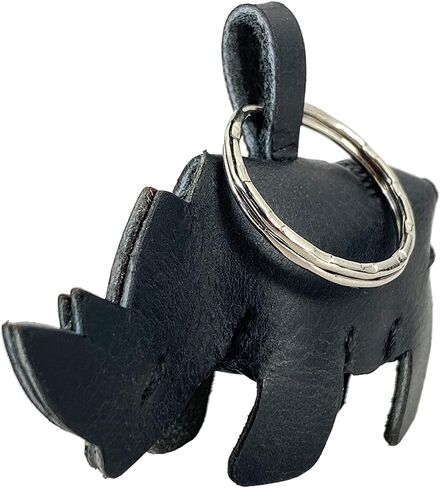 Hide & Play, Rhino Keychain Handmade from Full Grain Leather - Stylish Keyring Organizer, Easily Attach to Keys, Cute Accessory - Charcoal Black in Kuwait