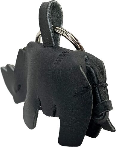 Hide & Play, Rhino Keychain Handmade from Full Grain Leather - Stylish Keyring Organizer, Easily Attach to Keys, Cute Accessory - Charcoal Black in Kuwait
