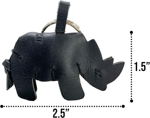 Hide & Play, Rhino Keychain Handmade from Full Grain Leather - Stylish Keyring Organizer, Easily Attach to Keys, Cute Accessory - Charcoal Black in Kuwait