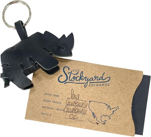 Hide & Play, Rhino Keychain Handmade from Full Grain Leather - Stylish Keyring Organizer, Easily Attach to Keys, Cute Accessory - Charcoal Black in Kuwait