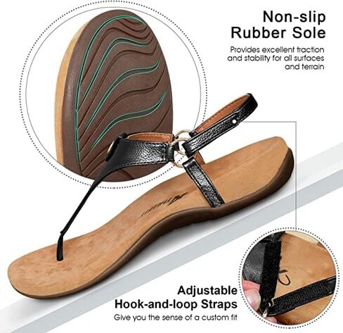 صندل نسائي مريح لتقويم العظام من اثلفيت صندل ثونغ أنيق على شكل حرف T لتقويم العظام صندل صيفي كاجوال لدعم قوس القدم in Kuwait