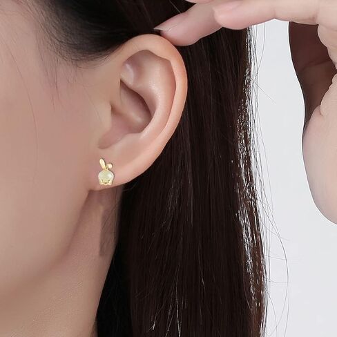 14K Gold Jade Rabbit Stud Earrings, Natural Jade Stud Earrings, Birthday Gift for Wife, Girlfriend, Daughter in Saudi Arabia