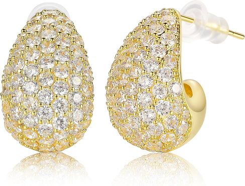 MDFUN Sparkling Cubic Zirconia Earrings for Women Stud Earrings Teardrop C-shape Iced Out Hypoallergenic 18K White Gold/Yellow Gold Plated Earrings in Kuwait