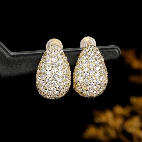 MDFUN Sparkling Cubic Zirconia Earrings for Women Stud Earrings Teardrop C-shape Iced Out Hypoallergenic 18K White Gold/Yellow Gold Plated Earrings in Kuwait