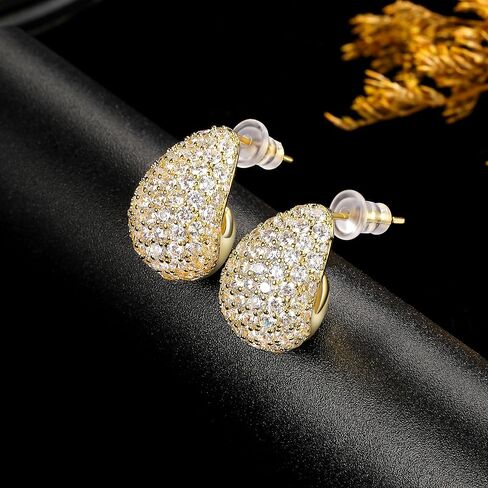 MDFUN Sparkling Cubic Zirconia Earrings for Women Stud Earrings Teardrop C-shape Iced Out Hypoallergenic 18K White Gold/Yellow Gold Plated Earrings in Kuwait