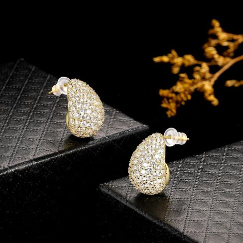 MDFUN Sparkling Cubic Zirconia Earrings for Women Stud Earrings Teardrop C-shape Iced Out Hypoallergenic 18K White Gold/Yellow Gold Plated Earrings in Kuwait