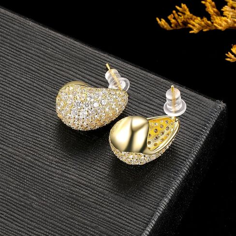 MDFUN Sparkling Cubic Zirconia Earrings for Women Stud Earrings Teardrop C-shape Iced Out Hypoallergenic 18K White Gold/Yellow Gold Plated Earrings in Kuwait