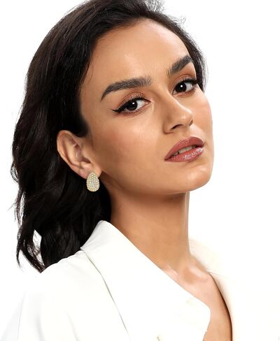 MDFUN Sparkling Cubic Zirconia Earrings for Women Stud Earrings Teardrop C-shape Iced Out Hypoallergenic 18K White Gold/Yellow Gold Plated Earrings in Kuwait