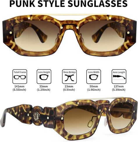 نظارة شمسية Karsaer Cool Punk Double Bridge للرجال والنساء، نظارة شمسية روك مستطيلة للجنسين K7128 in Kuwait