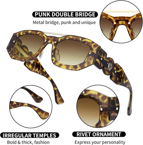 نظارة شمسية Karsaer Cool Punk Double Bridge للرجال والنساء، نظارة شمسية روك مستطيلة للجنسين K7128 in Kuwait