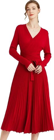 Women's Long Sleeve Sweater Dress Ankle Length Fall Dress Vneck Knit Winter Dress in Saudi Arabia