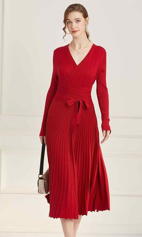 Women's Long Sleeve Sweater Dress Ankle Length Fall Dress Vneck Knit Winter Dress in Saudi Arabia