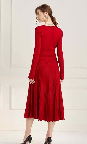Women's Long Sleeve Sweater Dress Ankle Length Fall Dress Vneck Knit Winter Dress in Saudi Arabia