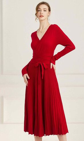 Women's Long Sleeve Sweater Dress Ankle Length Fall Dress Vneck Knit Winter Dress in Saudi Arabia