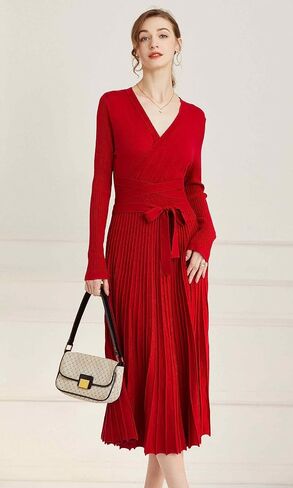 Women's Long Sleeve Sweater Dress Ankle Length Fall Dress Vneck Knit Winter Dress in Saudi Arabia