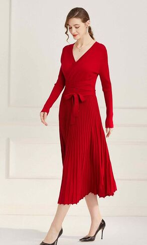 Women's Long Sleeve Sweater Dress Ankle Length Fall Dress Vneck Knit Winter Dress in Saudi Arabia