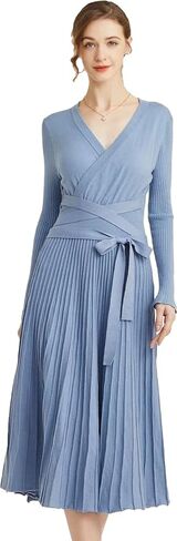 Women's Long Sleeve Sweater Dress Ankle Length Fall Dress Vneck Knit Winter Dress in Saudi Arabia
