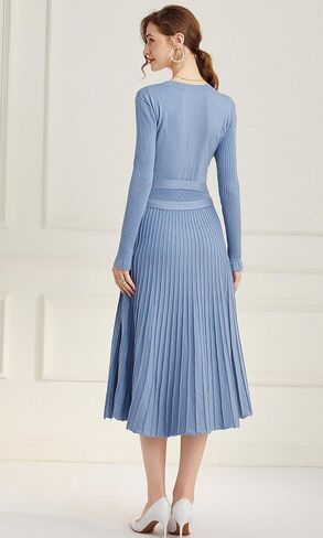 Women's Long Sleeve Sweater Dress Ankle Length Fall Dress Vneck Knit Winter Dress in Saudi Arabia