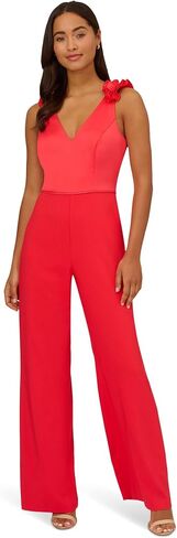 Adrianna Papell Ruffle Shoulder Stretch Crepe Jumpsuit Calypso Coral 14 in Saudi Arabia
