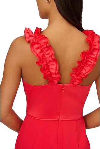 Adrianna Papell Ruffle Shoulder Stretch Crepe Jumpsuit Calypso Coral 14 in Saudi Arabia