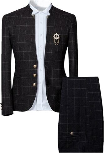 بذلات رجالي من Cloudstyle منقوشة بقصة ضيقة مكونة من قطعتين سترة وبنطلون عتيق in Kuwait